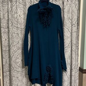 Rundholz Elegant Artistic Teal Blue Women's Wool Dress